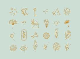 Symbols in modern minimalist style drawing on beige turquoise background vector