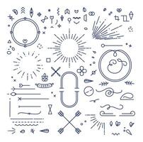 Flat design elements in vintage style drawing with blue lines on white background vector