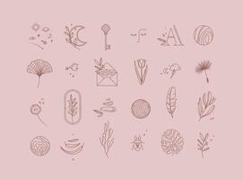Symbols in modern minimalist style drawing on rose beige color background vector
