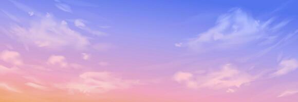 Hand drawn background with clouds on pastel colored, sunset sky. Dreamy cloudscape vector