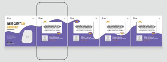 Customer feedback testimonial social media post carousel or web banner template. client testimonials social media post banner bundle design. Client feedback carousel post banner template vector