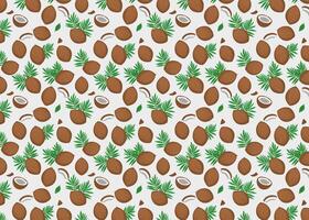 Seamless pattern of hazelnut on a white background. Half open coconut with leaf seamless pattern illustration. vector