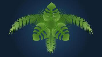 Pattern of palm leaves on dark backgrond vector