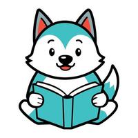 Eskimo Dog reading kawaii vector