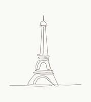 Single line art eiffel tower illustration on white background. vector