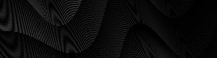 3D black geometric abstract background overlap layer on dark space with waves lines decoration. Minimalist modern graphic design element cutout style concept for banner, flyer, card, or brochure cover vector