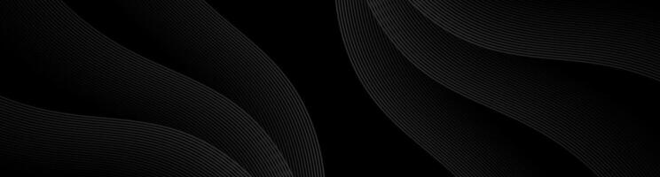 3D black geometric abstract background overlap layer on dark space with waves lines decoration. Minimalist modern graphic design element cutout style concept for banner, flyer, card, or brochure cover vector
