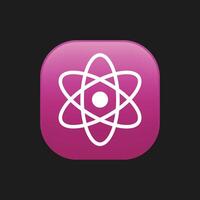 Atom flat icon, filled sign, colorful pictogram on rounded square button isolated on black. vector