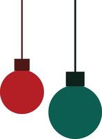 Decorative Christmas balls in dark shades of green and red colors in minimalism style vector