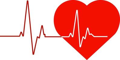 Heartbeat red line and big stylized red heart vector