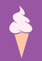 ice cream - vanilla soft serve ice cream in a cone, color illustration isolated on purple background vector