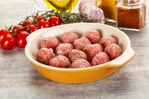 Uncooked raw beef meatball minced photo