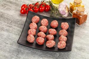 Uncooked raw beef meatball minced photo