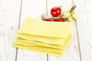 Uncooked raw Lasagna dry sheets photo