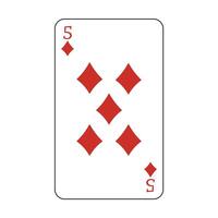 The playing card is the red diamond number five. vector