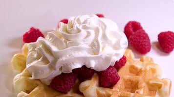 Waffles with raspberries and cream Belgian Waffles with Assorted Berries video