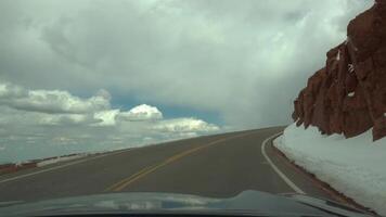 Colorado, USA - 05 MAY 2018 - Winding road leading to Pikes Peak. Mountain video