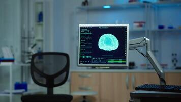 Empty laboratory modernly equipped with nobody in it, prepared for neurological innovation using high tech and microbiology tools for scientific research. Medical clinic for examining brain functions video