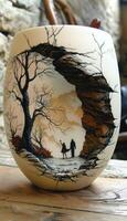 Intricate and Beautiful Candle Art Featuring a Scenic Silhouette Design for Ambiance photo