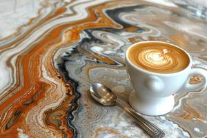 An Artistic Coffee Presentation on a Unique Marble Surface, creating an incredible visual photo