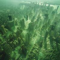 A mesmerizing aerial view of a lush, green city illuminated at night photo