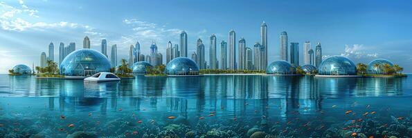 An artists vision of a futuristic ocean cityscape photo