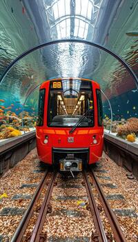 A red train displaying the number 68 prominently on its front end photo