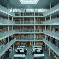 A vast and extensive library that is filled with numerous books and many people photo