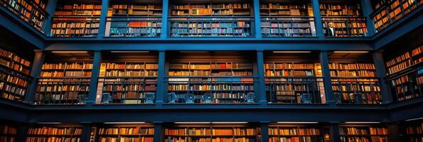 This is a library that has a great number of books on its shelves photo