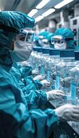 A dedicated group of scientists is currently working diligently in a clean room photo