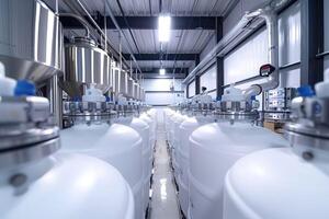 A large warehouse completely filled with numerous white containers photo