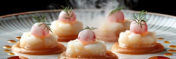 Close up of a delicious plate of food with appealing smoke photo