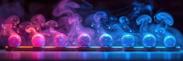 Vibrant and Colorful Bubbles with Amazing Smoke Effects Illuminated by LED Light photo