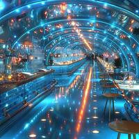 A long and expansive hallway that features a significant number of lights photo