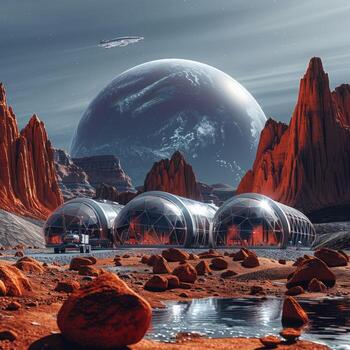 An artists imaginative depiction of a domeshaped structure located on Mars photo