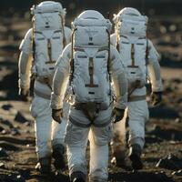A group of astronauts is currently walking in a straight line photo