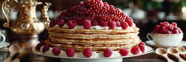 fried pancakes with red caviar photo