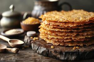fried pancakes with red caviar photo