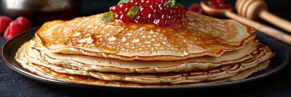 fried pancakes with red caviar photo
