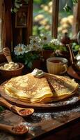 fried pancakes with red caviar photo