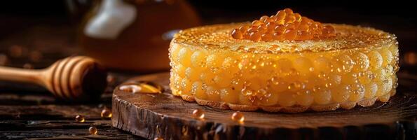 fried pancakes with red caviar photo