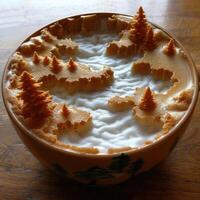 Creating an Artistic Coffee Design featuring Natureinspired Toppings and Elements photo