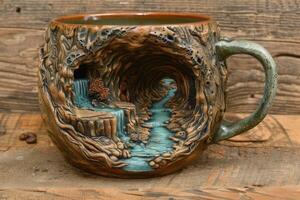 Discover our Unique Handcrafted NatureInspired Coffee Mug with a stunning River design photo