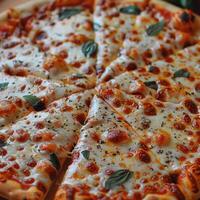 Enjoy a delicious and classic Margherita Pizza that is freshly baked to perfection and delightful photo