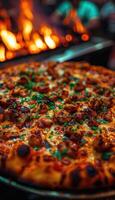 Enjoy a delicious and classic Margherita Pizza that is freshly baked to perfection and delightful photo