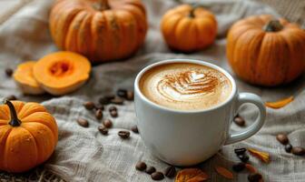 A cappuccino with a side of pumpkin slices photo