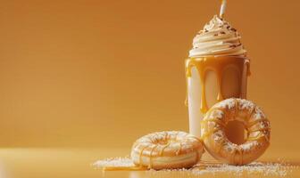 An image of caramel apple donuts on a pastel yellow background photo