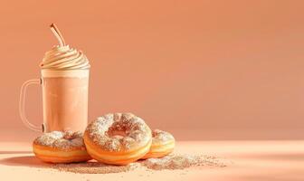 An image of cinnamon sugar donuts on a light peach background photo