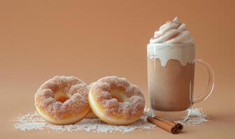 An image of cinnamon sugar donuts on a light peach background photo