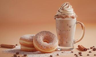 An image of cinnamon sugar donuts on a light peach background photo